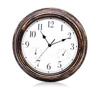 PORFOYO 12 Pulgadas Reloj De Pared, Relojes De Jardín Grande, con Termómetro Y Medidor De Humedad, Reloj De Pared Impermeable, Reloj De Jardín Exterior, para Cocina, Dormitorio, Oficina En Casa