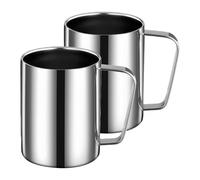 PORFOYO 2 Tazas De Acero Inoxidable De 500 Ml: Taza De Doble Pared Aislada Al Vacío, Apto Para Lavavajillas, Taza De Camping Con Asa Apta Para Jugo, Café, Leche, Té Y Otras Bebidas Frías O Calientes