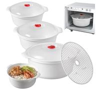 PORFOYO 3 recipientes para microondas, recipientes herméticos con tapa, platos de microondas con tapa, cuenco para microondas de 3 L, recipientes de almacenamiento, recipiente utilizable como