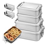 PORFOYO 4 fiambreras de acero inoxidable con compartimentos, 550 ml, 850 ml, 1400 ml, fiambrera de acero inoxidable con tapa, cajas bento de acero inoxidable 304 con compartimentos, fiambrera para