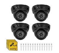 PORFOYO 4 Piezas Cámara Falsa: Cámara Simulada De Seguridad con LED Rojo Parpadeante, Camara Vigilancia Falsa con 4 PCS Señales De Advertencia para Interior Y Exterior (Negro)