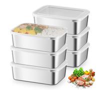 PORFOYO 6 recipientes herméticos con tapa, 1100 ml, de acero inoxidable, con tapa, de acero inoxidable, para carne, frutas