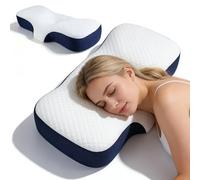 PORFOYO Almohada Cervicales Y Cuello, Almohada Ergonómica con Memoria De Forma, Almohada Ortopédica, Antironquidos, Funda Extraíble para Dormir De Lado, Alivia Dolor De Cuello Y Espalda, Azul Marino