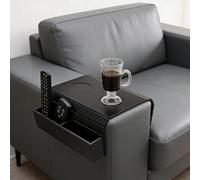 PORFOYO Bandeja para sofá, bandeja para sofá, reposabrazos, reposabrazos plegables para aperitivos, bebidas, teléfono móvil, bandeja antideslizante para sofá, color negro