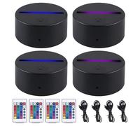 PORFOYO Base de luz LED 3D, 4 unidades 3D LED luz nocturna con mando a distancia, base de lámpara como reemplazo o construcción propia, base LED para dormitorio, habitación infantil, salón, bar