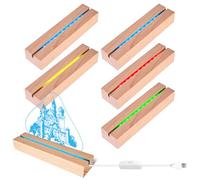 PORFOYO Base de luz LED, 5 unidades, base de pantalla LED, 7 colores, base LED de madera de 15 cm, base de madera LED, lámpara iluminada, base de luz USB, adornos para bloque de cristal, cristales de