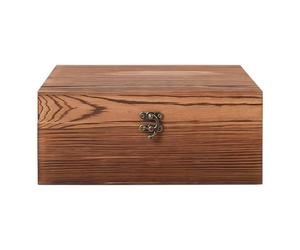 Porfoyo Caja de madera con tapa 28 × 24 × 10 cm, cofre del tesoro de madera vintage, caja de madera decorativa vintage, cofre de madera con tapa, caja conmemorativa, cofre del tesoro madera para