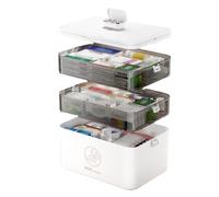 PORFOYO Caja grande de 3 pisos con asa para guardar medicamentos, color blanco, caja de primeros auxilios, maletín de medicamentos, grande 30 x 16,5 x 24 cm
