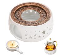 PORFOYO Calentador de Tetera, Calentador de Té de Cerámica con Soporte para Vela Almohadilla Térmica Diseño Tallado Hueco para Mantener Té Café Calientes
