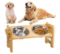 PORFOYO Comedero Elevado Ajustable para Perros y Gatos, con 2 Cuencos de Acero Inoxidable, Altura Ajustable en 6 Niveles, Inclinación Saludable de 15°, Ideal para Perros y Gatos Pequeños y Medianos