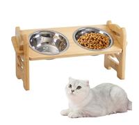 PORFOYO Comedero Perro Elevado de Bambú con 6 Alturas Ajustables, 2 Cuencos de Acero Inoxidable y Patas Antideslizantes, para Perros y Gatos Pequeños y Medianos