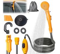 PORFOYO Ducha de camping de 12 V, ducha portátil de camping con bomba, juego de duchas móviles con cabezal de ducha y manguera, ducha portátil de jardín para senderismo, camping, viajes, playa