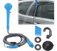 PORFOYO Ducha de Camping Portátil 12V con Bomba, Manguera de 7m, Kit de Ducha de Camping para Camping, Coche, Jardín, Perros - Ducha Portátil con Cable de 5m, 3,5L/Min, Accesorios, Azul
