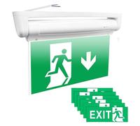 PORFOYO Emergencia LED Luz de Salida de Emergencia con Batería de 3h, Señal de Salida de Emergencia con 6 Iconos, Indicador de Ruta de Evacuación para Pared y Techo con Botón de Prueba Manual