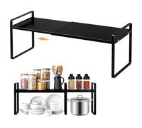 PORFOYO Estantería de armario ampliable, organizador de cocina de 35 a 65 cm, ajustable, estante para especias, apilable para encimeras de cocina, organizador de cocina para casa (largo: 35-65 cm