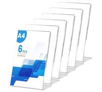 PORFOYO Expositor de mesa A4 acrílico inclinado, 6 unidades transparente A4, soporte acrílico para carteles en L, expositor de mesa inclinado, soporte de acrílico para publicidad, menú, cartel de