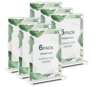 PORFOYO Expositor Metacrilato A4 Porta Menus: 6 Piezas Metacrilato Transparente A4, Soporte de Acrílico, Forma de T con Base, Soporte de Sobremesa Doble Cara para Restaurante Carteles