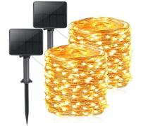 Porfoyo - Guirnalda solar para exterior, 20 m, 200 LED, guirnalda luminosa solar, para exterior, solar, guirnalda de luz solar, de sisal, impermeable, LED, luminosa, para jardín, balcón y terraza