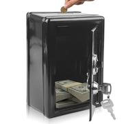 PORFOYO - Hucha de caja fuerte con ranura para moneda, caja fuerte guardada, caja de ahorro de dinero, cerradura de combinación, color negro, 12 x 18 x 10 cm