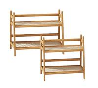 PORFOYO Juego de 2 estanterías de cocina de madera, organizador de cocina, estilo escalera de madera, organizador de armario de cocina, estantería de almacenamiento para especias, tazas, botellas, té