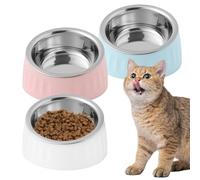 PORFOYO Juego de 3 comederos para gatos elevados e inclinados a 15°, acero inoxidable, cuencos extraíbles para mascotas, gatos y cachorros (blanco)