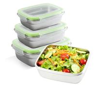 PORFOYO Juego de 3 fiambreras de acero inoxidable de cristal, 350 ml + 850 ml + 1800 ml, a prueba de fugas, fiambreras con tapa, tarros de cristal, para la escuela, el trabajo y la comida