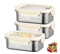 PORFOYO Juego de 3 recipientes herméticos con tapa, 800 ml, de acero inoxidable, con tapa, herméticos, recipientes a prueba de fugas con ventana y cierre al vacío