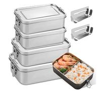 PORFOYO Juego de 4 fiambreras bento de acero inoxidable 304, fiambreras de acero inoxidable en los volúmenes 1400/850/550/550 ml, fiambrera con 2 compartimentos para sopa, ensalada y comidas restantes