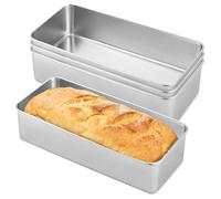 PORFOYO Juego de 4 moldes rectangulares para pan de acero inoxidable, 33 x 15 x 6,5 cm, molde grande para pan y pasteles, apto para lavavajillas