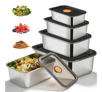 PORFOYO Juego De 4 Recipientes De Acero Inoxidable Con Tapas: Recipientes Herméticos De Acero Inoxidable, Reutilizables, Recipiente De Metal a Prueba De Fugas Para Cocina Picnic Trabajo