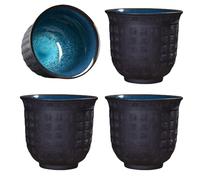 PORFOYO Juego De 4 Tazas De Té Japonesas: Taza De Cerámica Sin Asa, Chinese Tea Cup En Relieve Texto De La Buena Suertea, Tazón De Kung Fu Cha China Para La Oficina, El Hogar, Los Regalos