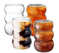 PORFOYO Juego de 4 vasos de burbuja, vasos acanalados de 550 ml, vasos de café helado, vasos de cristal, vasos de cóctel latte macchiato, vasos de cristal hechos a mano, vasos de café helado para
