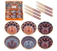 PORFOYO Juego de 6 cuencos de cereales de porcelana, 300 ml, juego de cuencos con palillos, cuencos para sopa, cuencos pequeños, ensaladera, cuenco para cereales para uso en la cocina