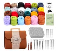 PORFOYO Juego de iniciación de fieltro, lana de fieltro para fieltro seco, 24 colores, juego de fieltro para principiantes, fieltro de aguja con herramientas, instrucciones y almacenamiento, juego