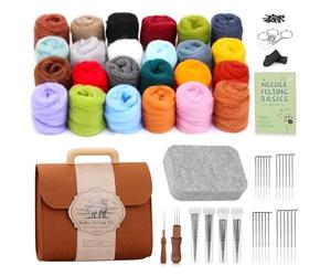 PORFOYO Juego de iniciación de fieltro, lana de fieltro para fieltro seco, 24 colores, juego de fieltro para principiantes, fieltro de aguja con herramientas, instrucciones y almacenamiento, juego