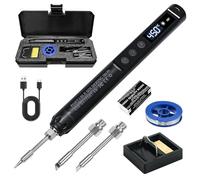 PORFOYO Juego de soldador con batería, 3 puntas de soldadura, soporte de soldador, kit de soldadura de 200 ℃-450 ℃ con interruptor de encendido/apagado LCD, temperatura ajustable, Negro
