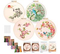 PORFOYO Kit de Inicio de Bordado: 4 Piezas Juegos de Bordar con Patrones e Instrucciones, Kit Bordado Principiantes, Kit de Herramienta de Punto Cruz, Kit de Bordado con Aros de Bordado