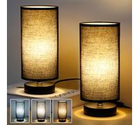 PORFOYO Lámpara de noche táctil regulable, juego de 2 unidades, lámpara de mesita de noche, moderna con interruptor de cable, lámpara de mesa pequeña para dormitorio, salón, oficina, pantalla de tela