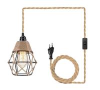 PORFOYO Lámpara de techo con enchufe, lámpara de pared retro atributo vintage cuerda de cáñamo lámpara colgante lámpara colgante lámpara colgante lámpara E27, cable de la lámpara lámpara colgante