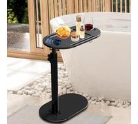 PORFOYO Mesa auxiliar de madera, mesa auxiliar en forma de c y tablero giratorio de 360 grados, altura ajustable de 41 a 81 cm, mesas auxiliares para salón, sofá, baño, cama como mesa de café o mesa