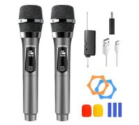 PORFOYO Micrófono inalámbrico, 2 piezas UHF Micrófono inalámbrico, juego de micrófono con receptor recargable, micrófono de mano doble, alcance de 50 m, para karaoke, canto, fiesta, escenario, boda