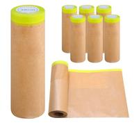 PORFOYO Papel de cubierta de pintor con autoadhesivo, 6 rollos de papel protector de pintor de 30 cm x 15 m, 2 en 1, papel de enmascaramiento pre-pegado con cinta adhesiva para barnizar, renovaciones