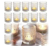 PORFOYO Portavelas de cristal transparente, 12 unidades, portavelas de cristal, vasos de té vintage, portavelas votivas, para bodas, fiestas de cumpleaños, decoración de mesa