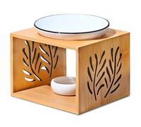 PORFOYO Quemador de aceites esenciales, lámpara de aroma de cerámica/bambú, lámpara aromática con portavelas, calentador de aceites esenciales, lámpara de bambú para decoración del hogar, yoga