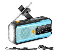 PORFOYO Radio de emergencia, manivela, radio solar, azul, 5000 mAh, banda meteorológica AM/FM/NOAA, linterna LED, alarma SOS, para camping y emergencias