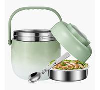 PORFOYO Recipiente térmico para alimentos, 1500 ml, cuenco térmico con tapa, recipiente para calentar el calor de acero inoxidable con cuchara plegable, recipiente para calentar alimentos para comidas