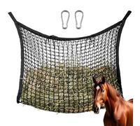 PORFOYO Red para heno para caballos, bolsa de heno 120 x 90 cm, malla estrecha con 2 mosquetones, red de alimentación con hebilla de seguridad, capacidad de 10 kg, red para heno, bolsa de heno, bolsa