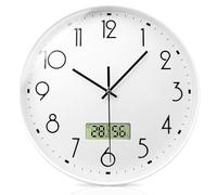 PORFOYO Reloj de pared de 12 pulgadas silencioso con temperatura y humedad, reloj radiocontrolado moderno péndulo de pared relojes de pared con pilas para dormitorio, cocina, oficina, sala de estar