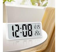 PORFOYO Reloj de pared digital grande, reloj de pared digital con indicador de temperatura, indicador de fecha/temperatura, ℃/℉, 20 x 8 cm digital, radio reloj de salón (puede utilizar un cable de