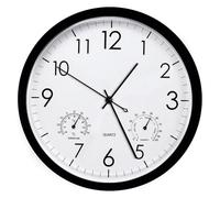 PORFOYO Reloj de Pared Silencioso 30CM con Termómetro Higrómetro,Reloj de Pared Moderno,Relojs de Pared Decorativo Redondo de Cuarzo,Relojs de Pared de Cuarzo Cocina(Negro)